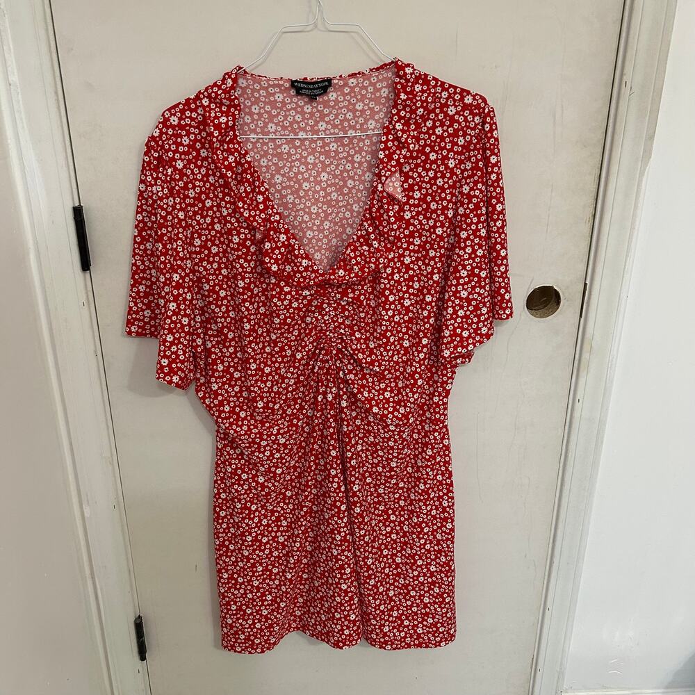 Wednesday's Girl Red White Floral Midi Dress size 26
